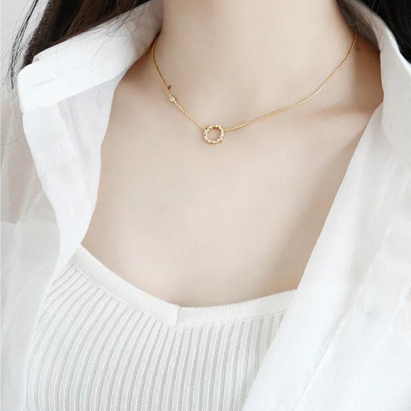 Gold Crystal Circle Pendant Necklace