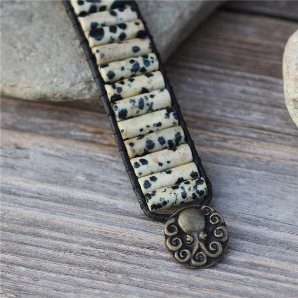 Dalmatian Stone Tube Beaded Bracelet