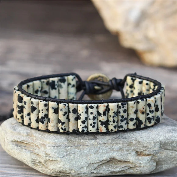 Dalmatian Stone Tube Beaded Bracelet