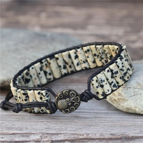 Dalmatian Stone Tube Beaded Bracelet