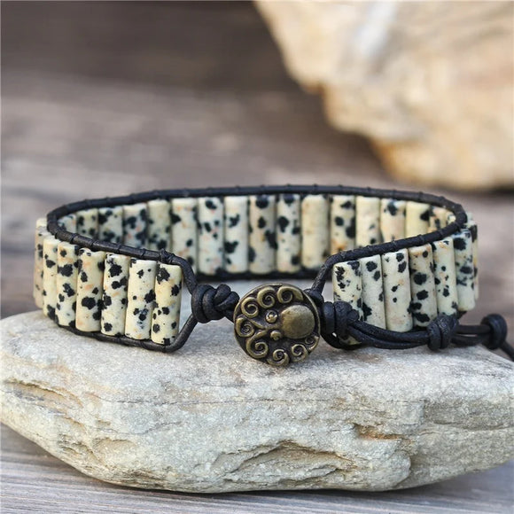 Dalmatian Stone Tube Beaded Bracelet