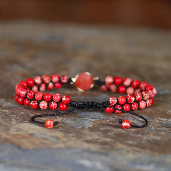 Red Imperial jasper Charm beaded bracelet