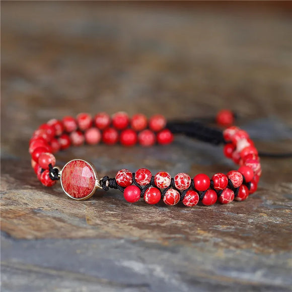 Red Imperial jasper Charm beaded bracelet