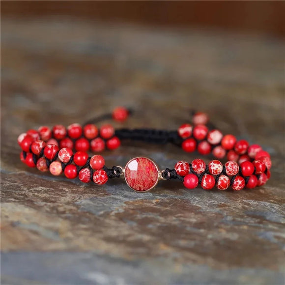 Red Imperial jasper Charm beaded bracelet