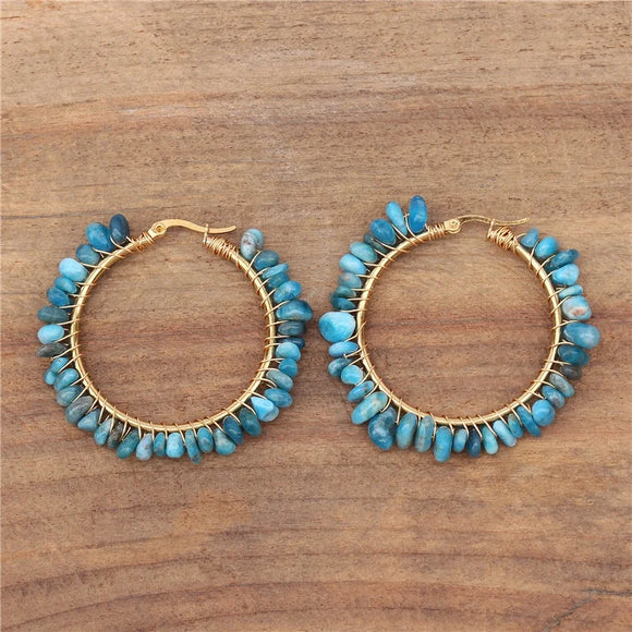 Hoop Stone Beads Earrings