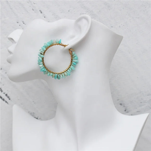 Hoop Stone Beads Earrings