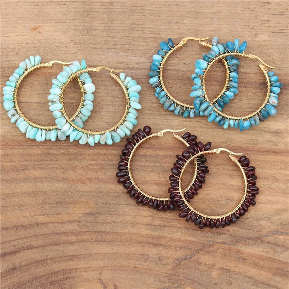 Hoop Stone Beads Earrings