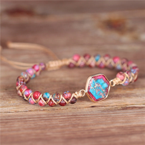 Real Natural Beads Blue&Red Stone Bracelet