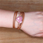 Load image into Gallery viewer, Rhodonite stone Heart Leather Wrap Bracelet
