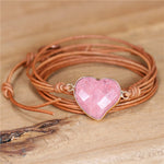 Load image into Gallery viewer, Rhodonite stone Heart Leather Wrap Bracelet
