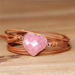 Load image into Gallery viewer, Rhodonite stone Heart Leather Wrap Bracelet
